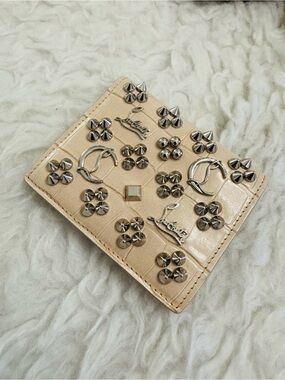 Christian Louboutin Beige Studded Leather Card Holder